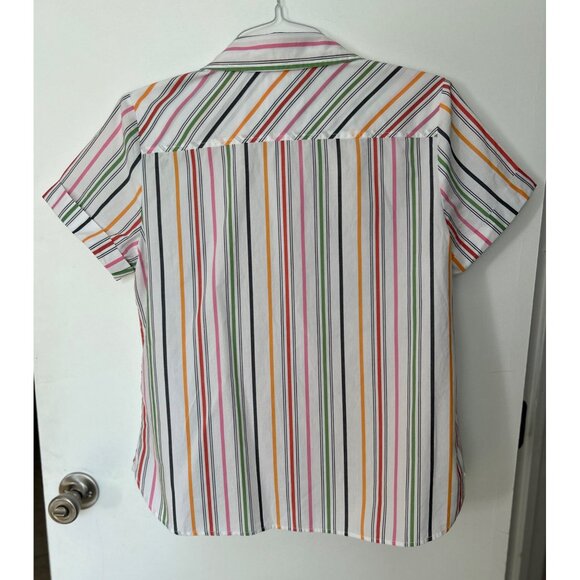 Nautica Jeans Women Striped Short Sleeve Button-Up Blouse Size L - Picture 2 of 7